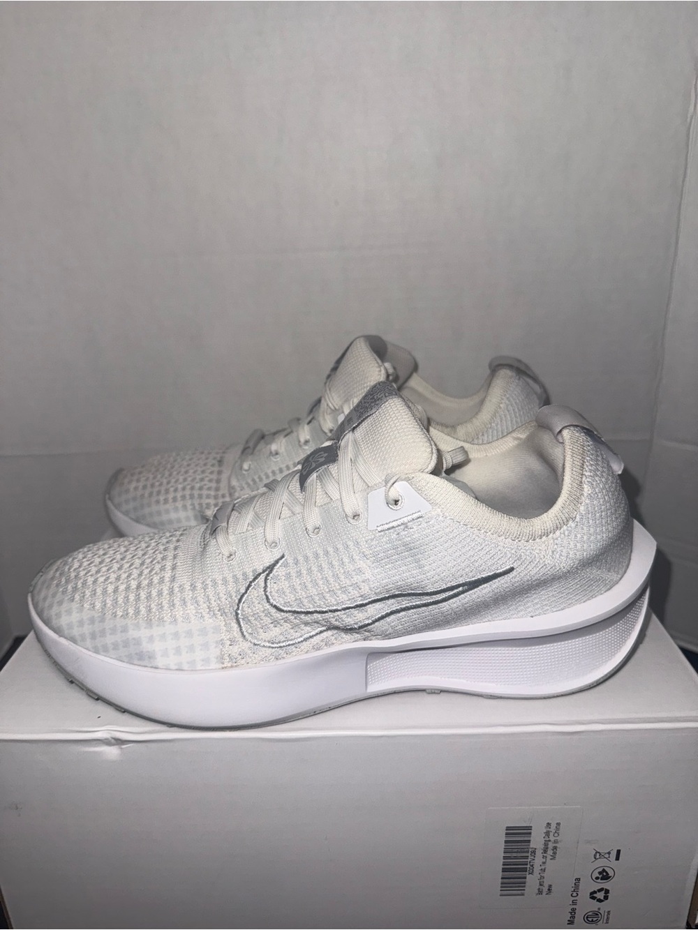 Nike Women's White Knit Running Sneakers with Gray Swoosh